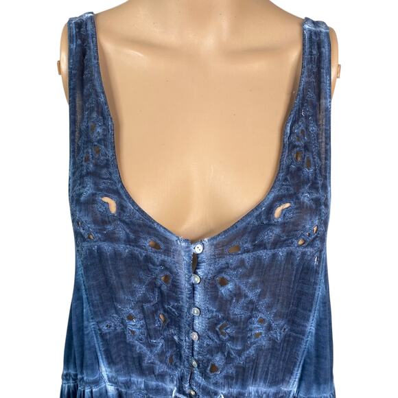 Free People Rip Tide Deep Blue Embroidered Eyelet Tunic Duster SZ S - Picture 8 of 16